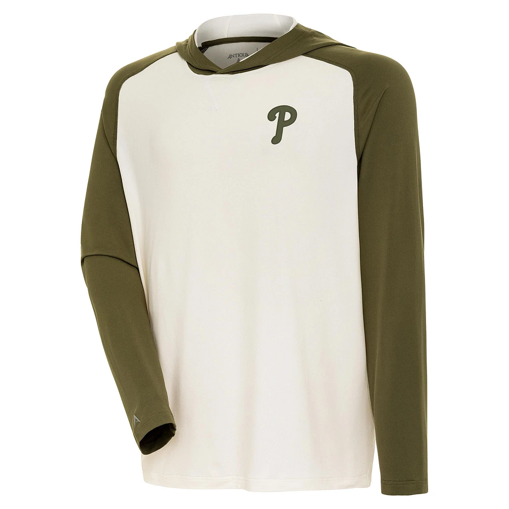 Men's Antigua Cream Philadelphia Phillies Tonal Intrepid Pullover Hoodie