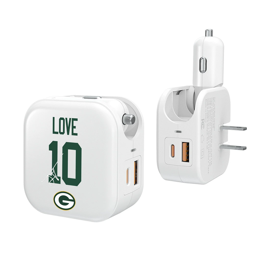 Keyscaper Jordan Love Green Bay Packers Ready 2-in-1 USB Charger