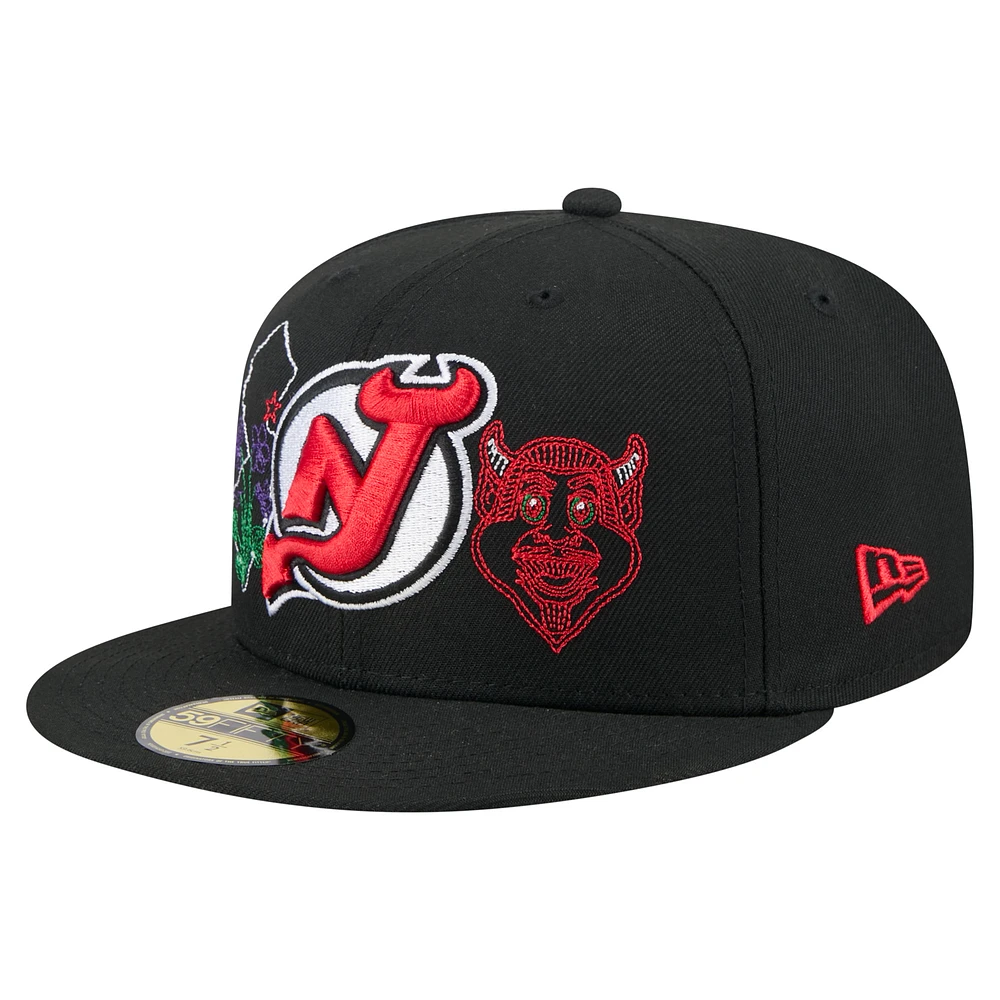 Men's New Era Black Jersey Devils State Stitch 59FIFTY Fitted Hat