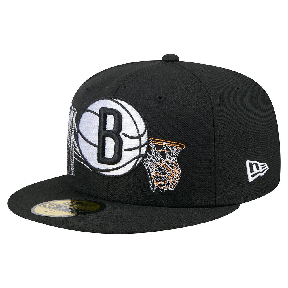 Men's New Era Black Brooklyn Nets State Stitch 59FIFTY Fitted Hat