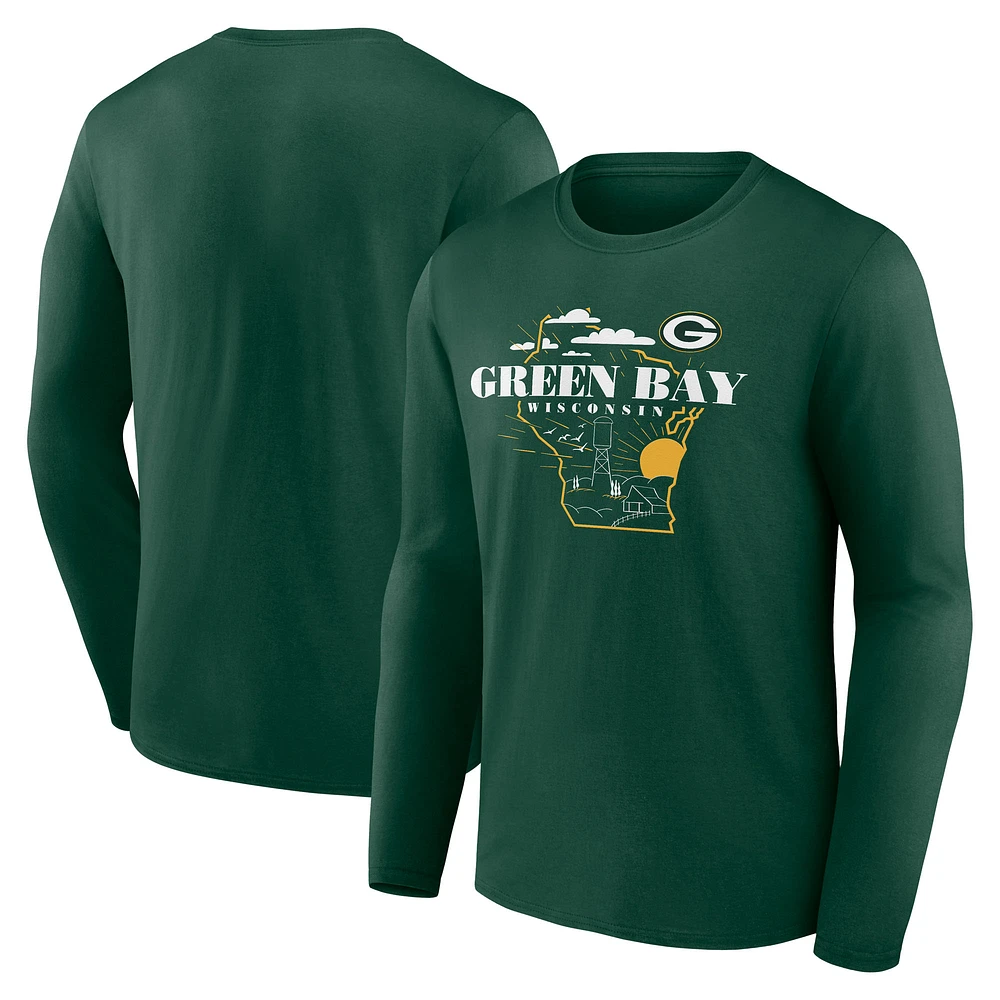 Men's Fanatics Green Green Bay Packers Hometown Rushing Yards Long Sleeve T-Shirt