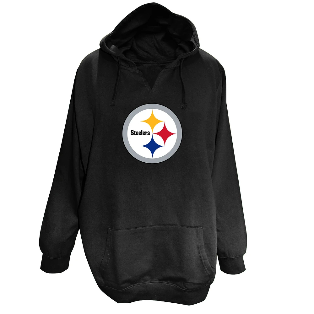Women's Fanatics Black Pittsburgh Steelers Plus Size V-Neck Pullover Hoodie