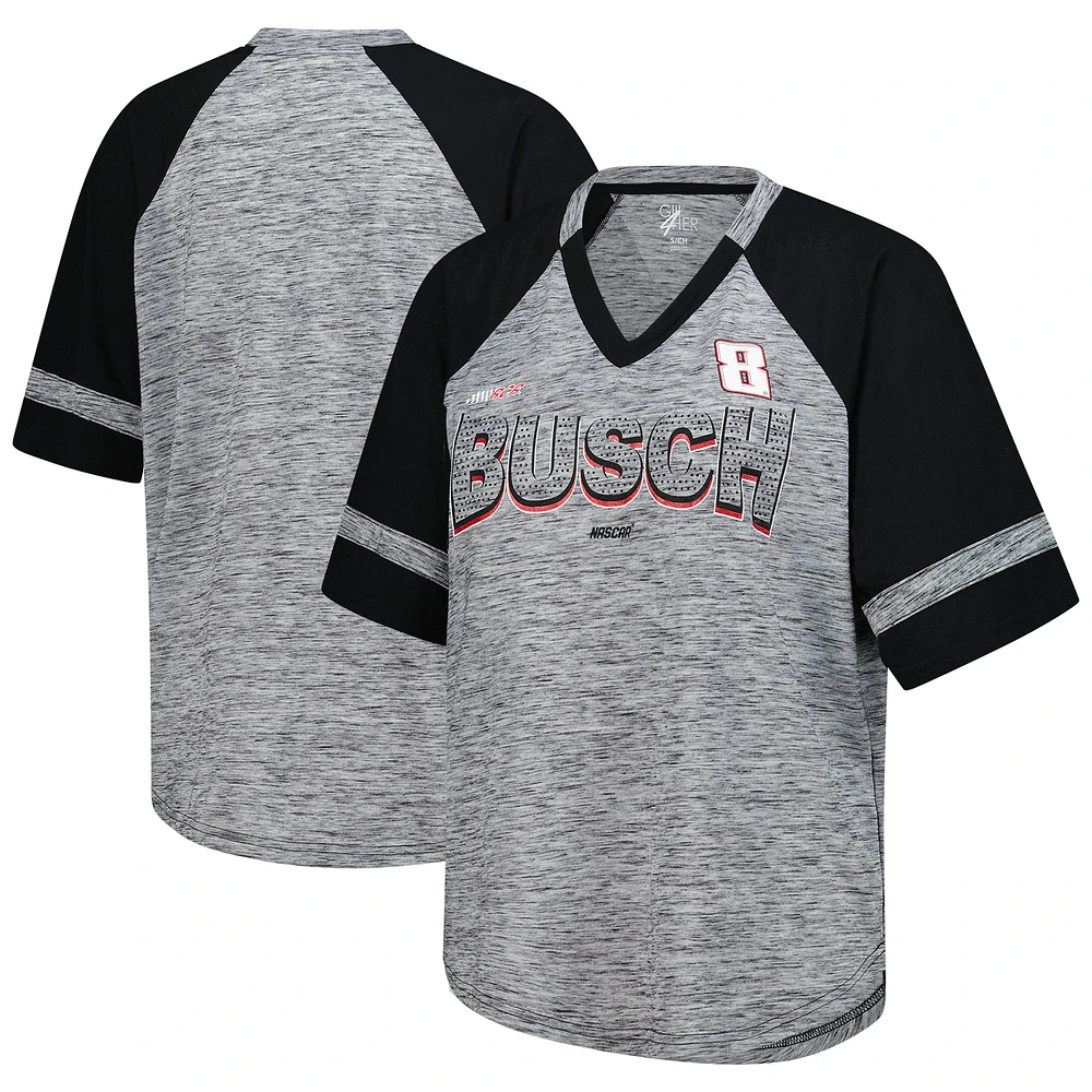 Women's G-III 4Her by Carl Banks Heather Gray Kyle Busch Hall of Fame Oversized Raglan V-Neck T-Shirt