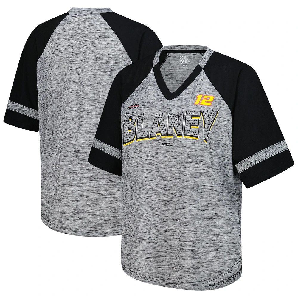 Women's G-III 4Her by Carl Banks Heather Gray Ryan Blaney Hall of Fame Oversized Raglan V-Neck T-Shirt