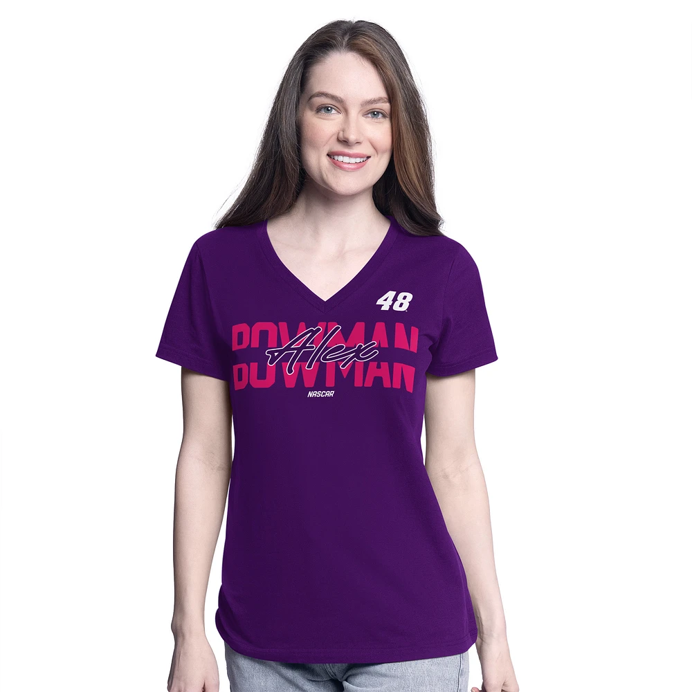 Women's G-III 4Her by Carl Banks Purple Alex Bowman Batter Up V-Neck T-Shirt