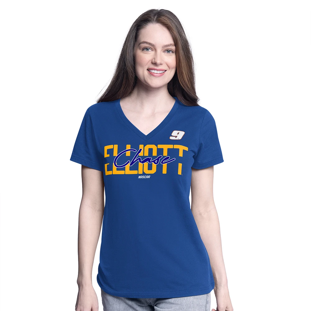 Women's G-III 4Her by Carl Banks Royal Chase Elliott Batters Up V-Neck T-Shirt