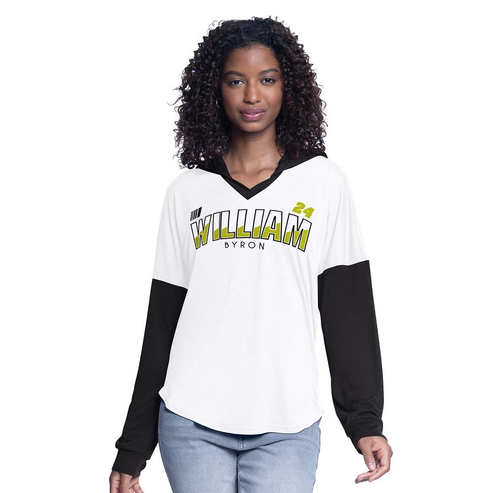 Women's G-III 4Her by Carl Banks White/Black William Byron Bench Player Oversized Long Sleeve Hoodie V-Neck T-Shirt