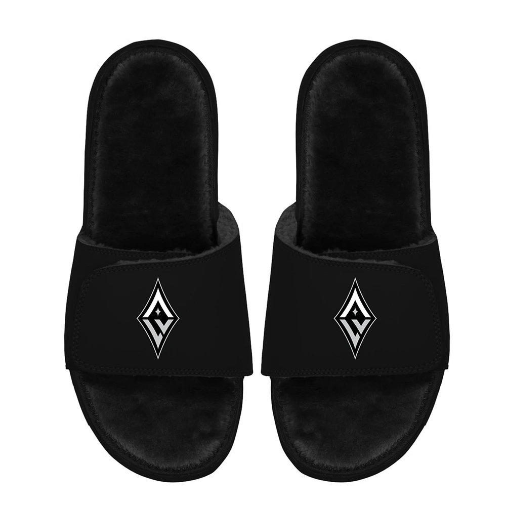 Unisex ISlide Black Las Vegas Aces Logo Faux Fur Slide Sandals