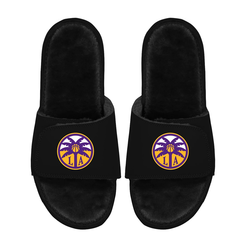 Unisex ISlide Black Los Angeles Sparks Logo Faux Fur Slide Sandals
