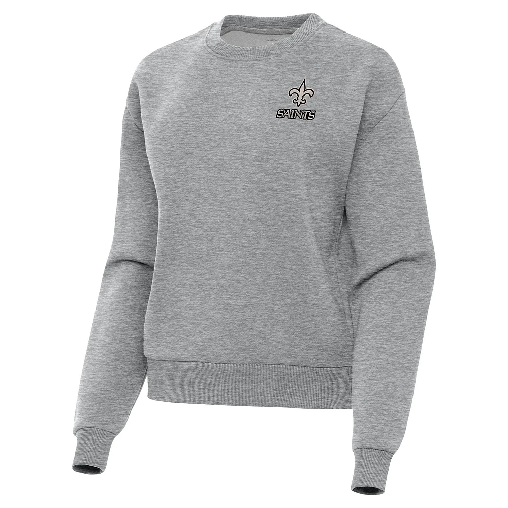 Women's Antigua Heather Gray New Orleans Saints Victory Pullover Sweatshirt