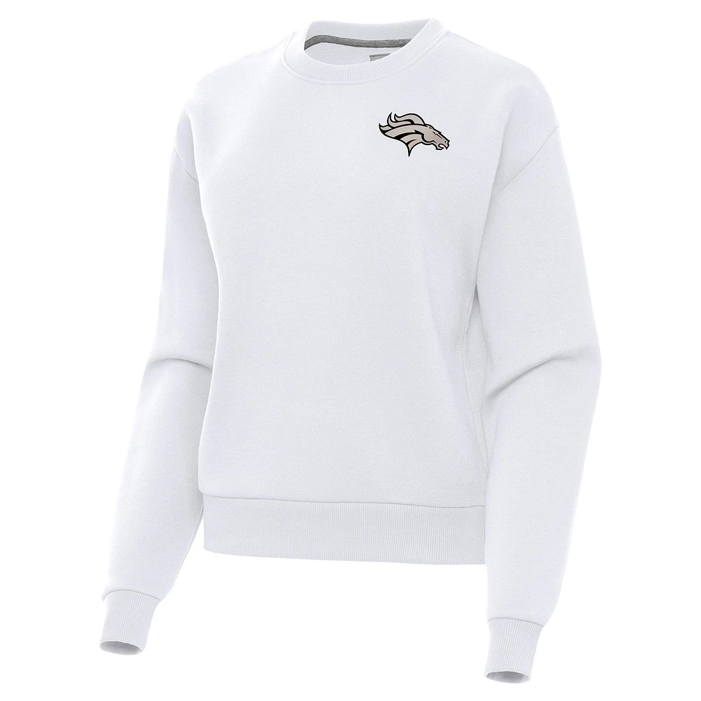 Women's Antigua White Denver Broncos Victory Pullover Sweatshirt