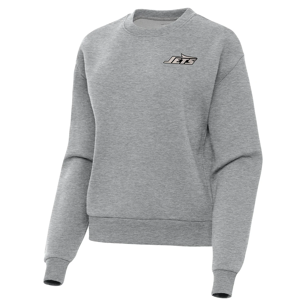 Women's Antigua Heather Gray New York Jets Victory Pullover Sweatshirt