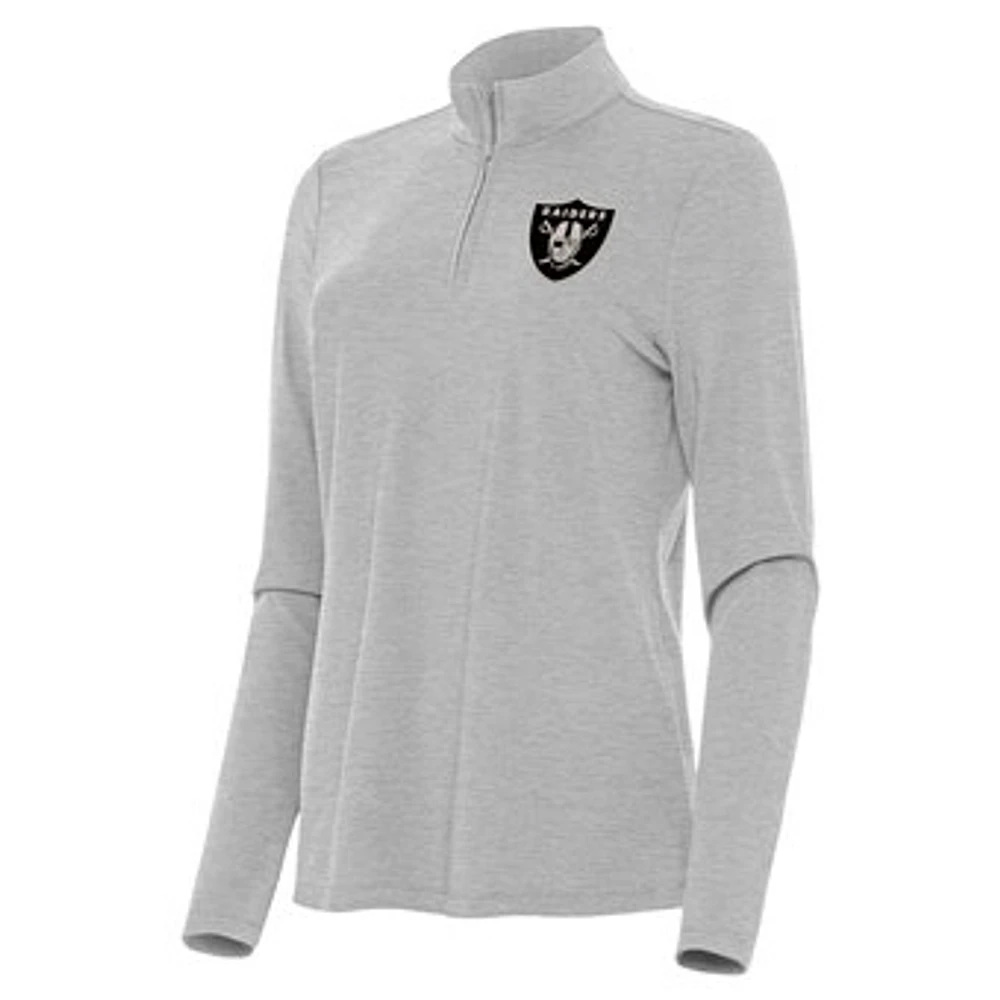 Women's Antigua Heather Gray Las Vegas Raiders Brushed Carbon Bright Quarter-Zip Pullover Top