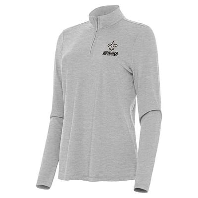 Women's Antigua Heather Gray New Orleans Saints Brushed Carbon Bright Quarter-Zip Pullover Top