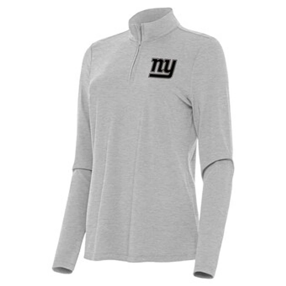 Women's Antigua Heather Gray New York Giants Brushed Carbon Bright Quarter-Zip Pullover Top