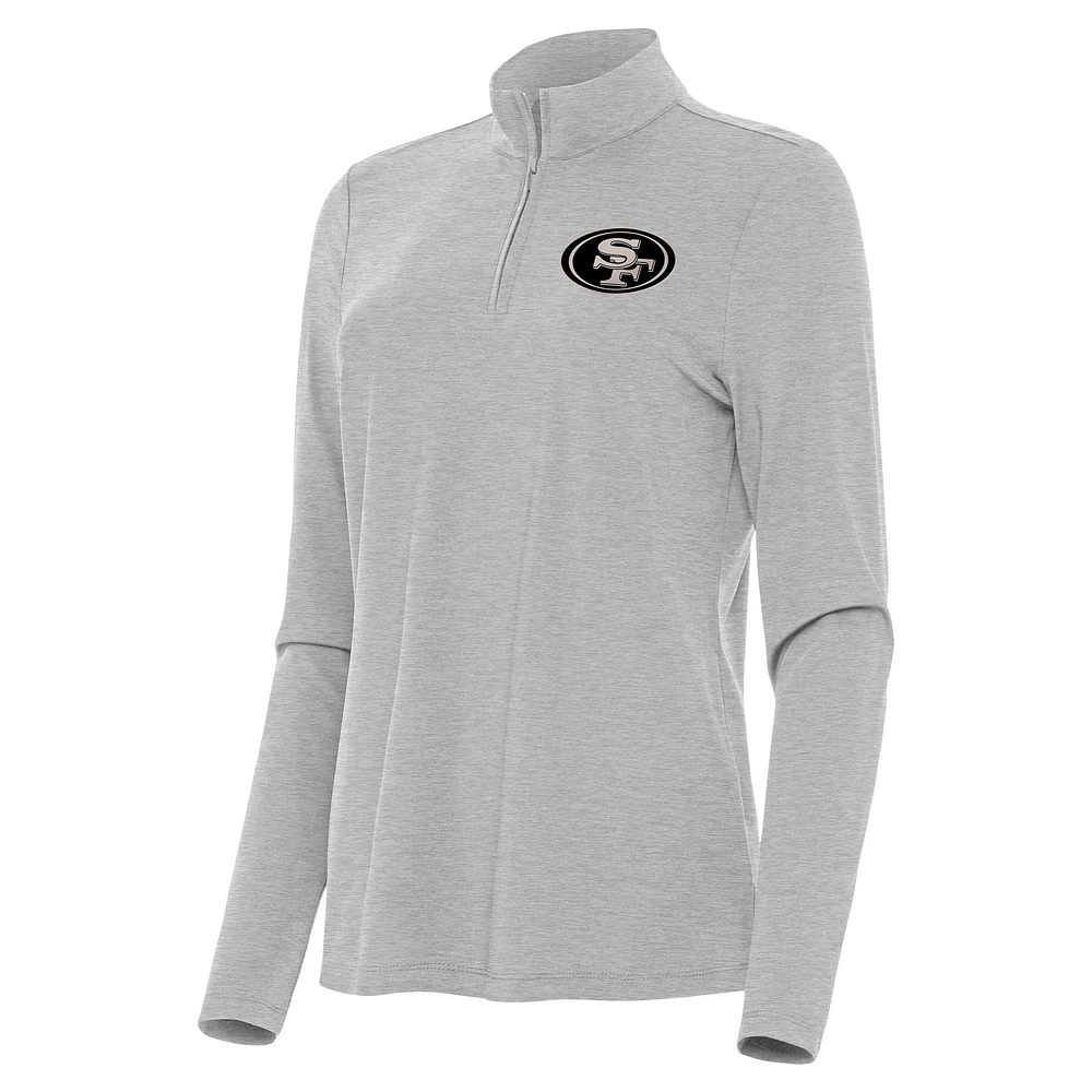 Women's Antigua Heather Gray San Francisco 49ers Brushed Carbon Bright Quarter-Zip Pullover Top