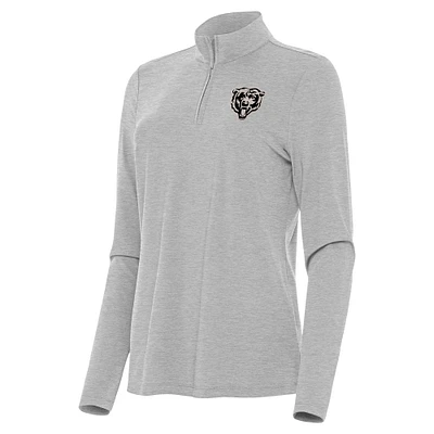Women's Antigua Heather Gray Chicago Bears Brushed Carbon Bright Quarter-Zip Pullover Top