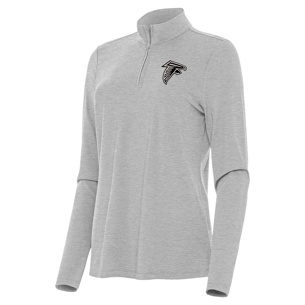 Women's Antigua Heather Gray Atlanta Falcons Brushed Carbon Bright Quarter-Zip Pullover Top