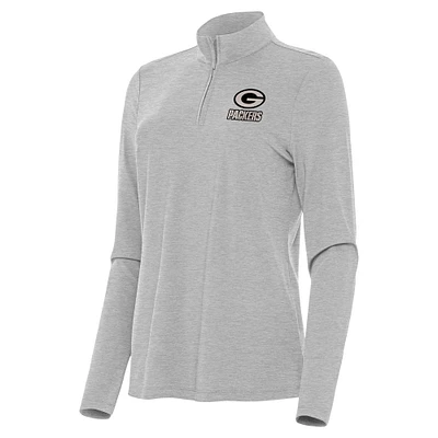 Women's Antigua Heather Gray Green Bay Packers  Brushed Carbon Bright Quarter-Zip Pullover Top