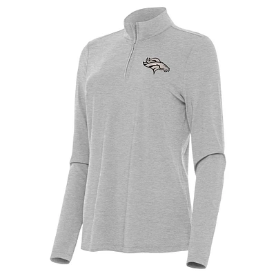 Women's Antigua Heather Gray Denver Broncos Brushed Carbon Bright Quarter-Zip Pullover Top