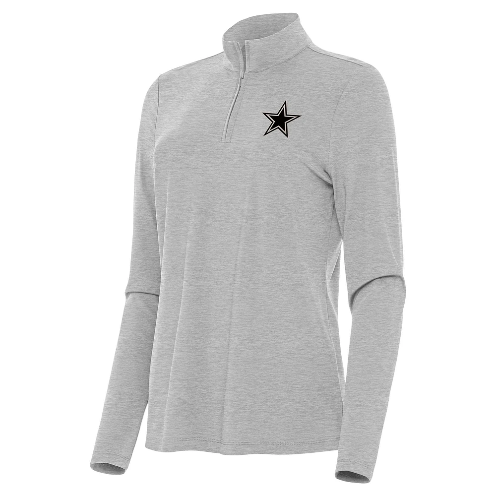 Women's Antigua Heather Gray Dallas Cowboys Brushed Carbon Bright Quarter-Zip Pullover Top