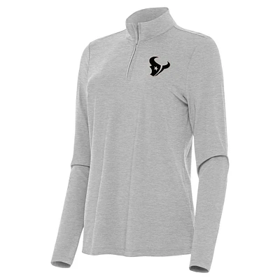 Women's Antigua Heather Gray Houston Texans Brushed Carbon Bright Quarter-Zip Pullover Top