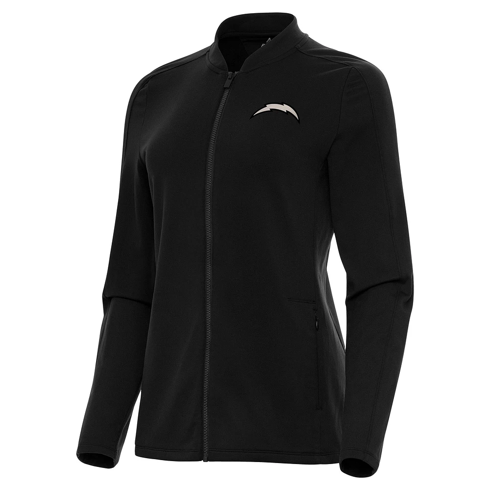Women's Antigua Black Los Angeles Chargers Continual Full-Zip Jacket