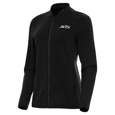 Women's Antigua Black New York Jets Continual Full-Zip Jacket