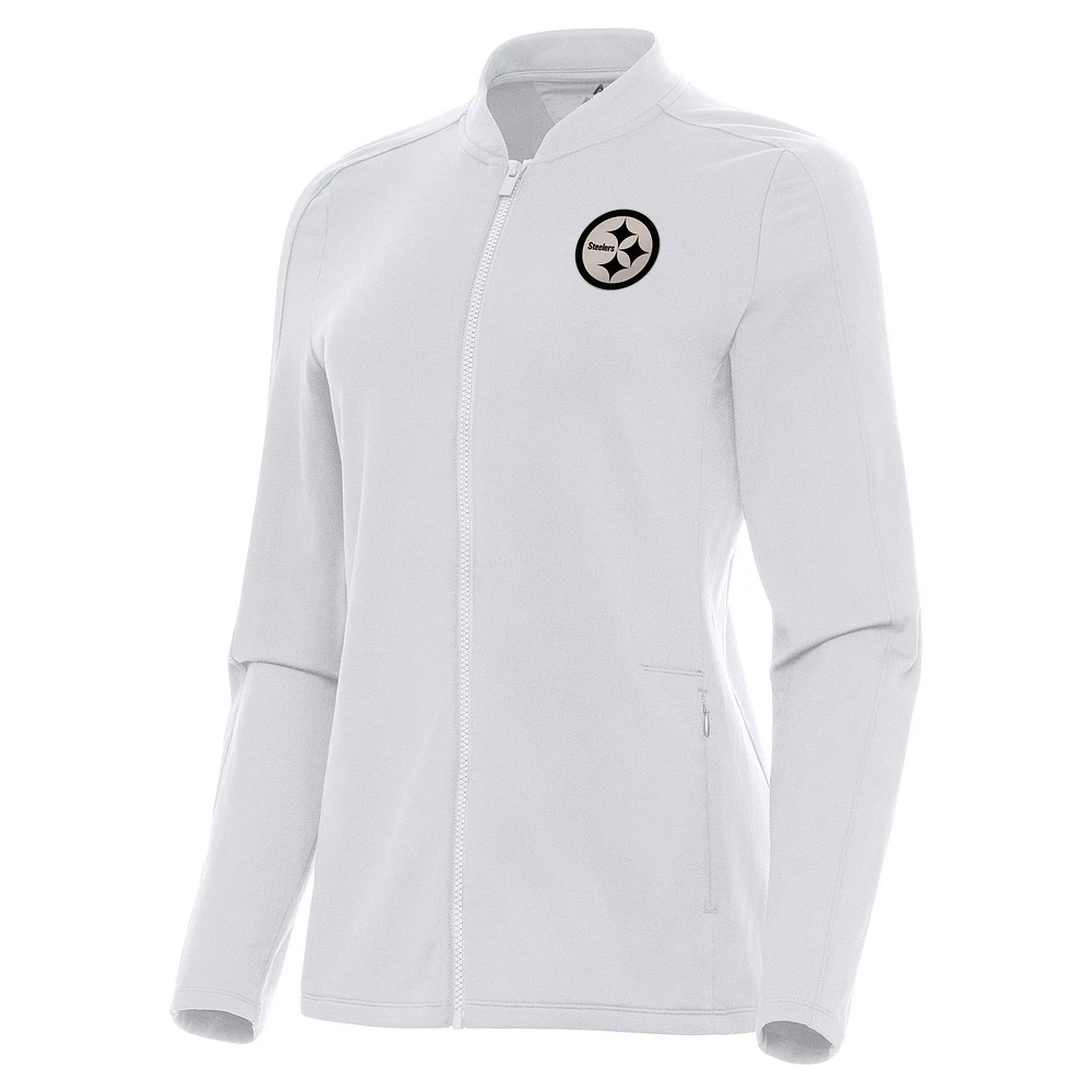 Women's Antigua White Pittsburgh Steelers Continual Full-Zip Jacket