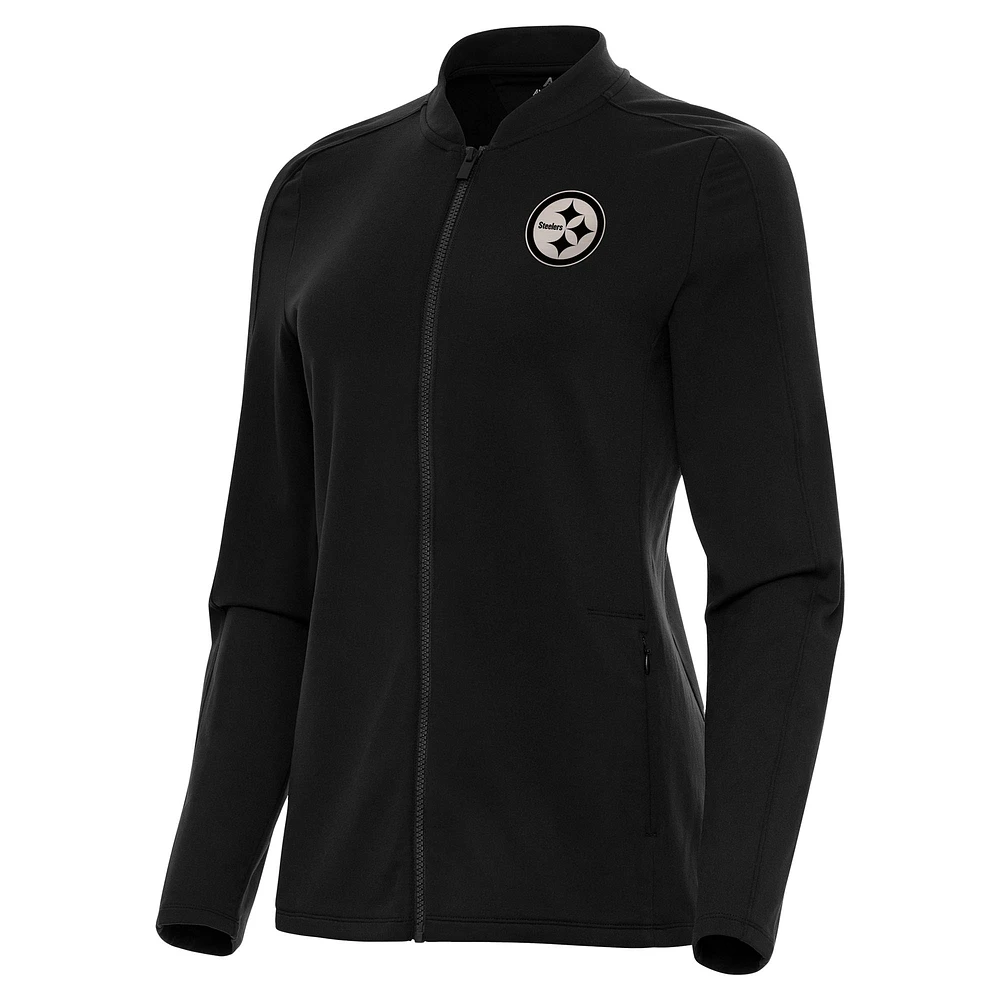Women's Antigua Black Pittsburgh Steelers Continual Full-Zip Jacket