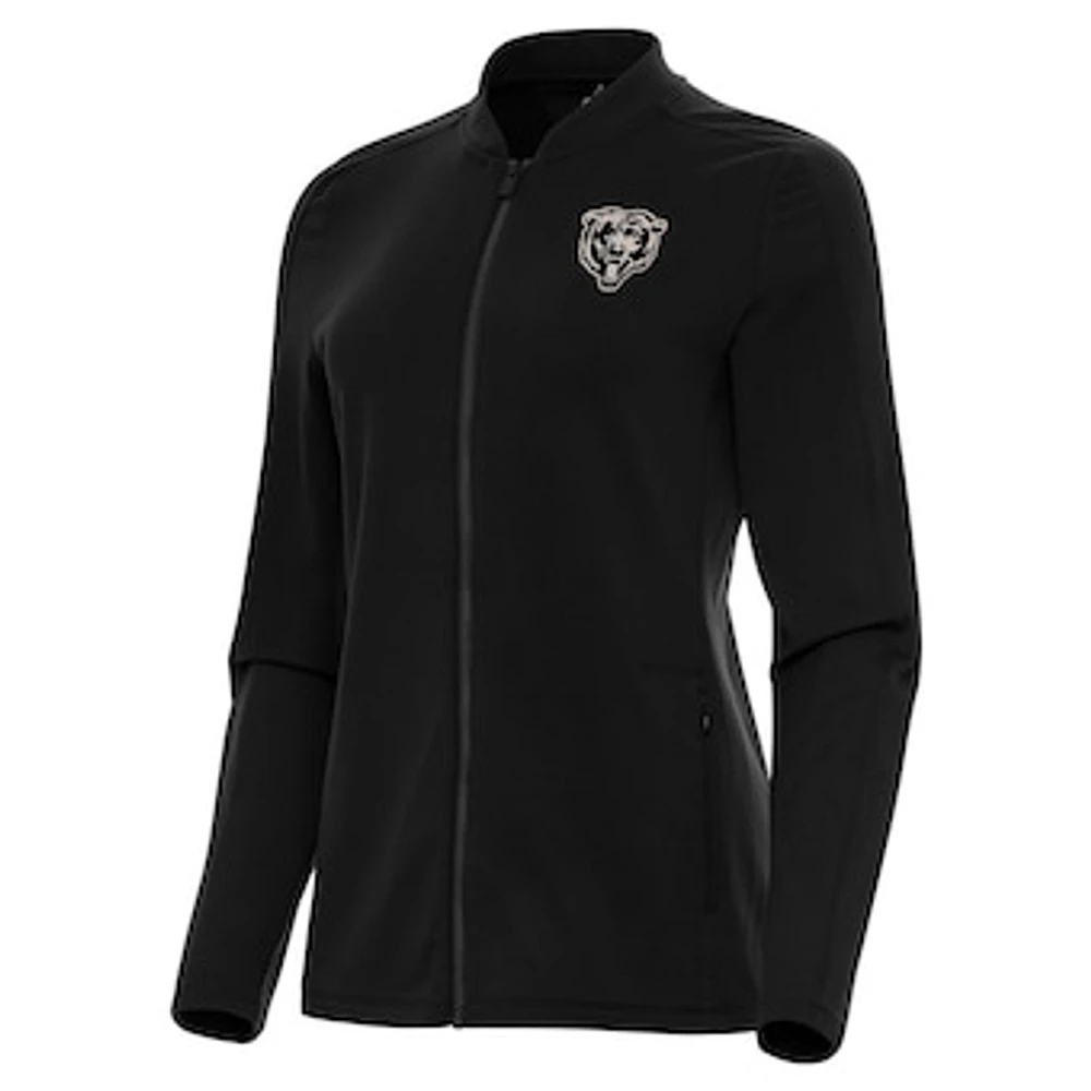 Women's Antigua Black Chicago Bears Continual Full-Zip Jacket