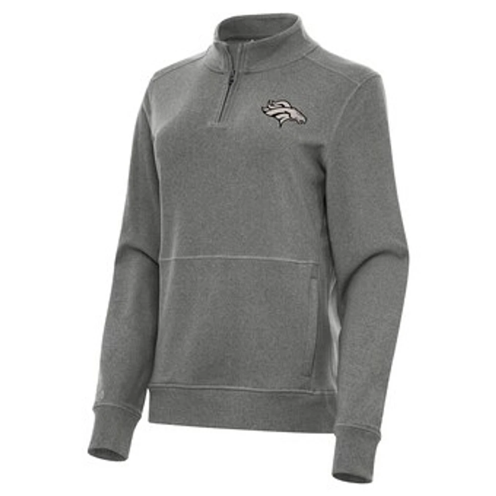 Women's Antigua Heather Black Denver Broncos Crush Quarter-Zip Top