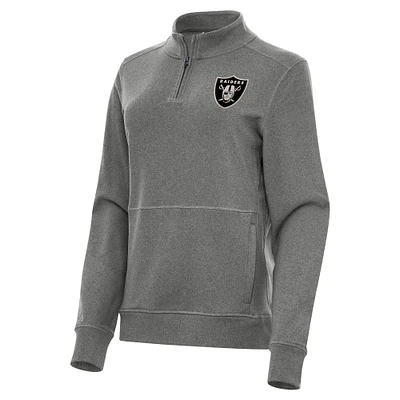 Women's Antigua Heather Black Las Vegas Raiders Crush Quarter-Zip Top