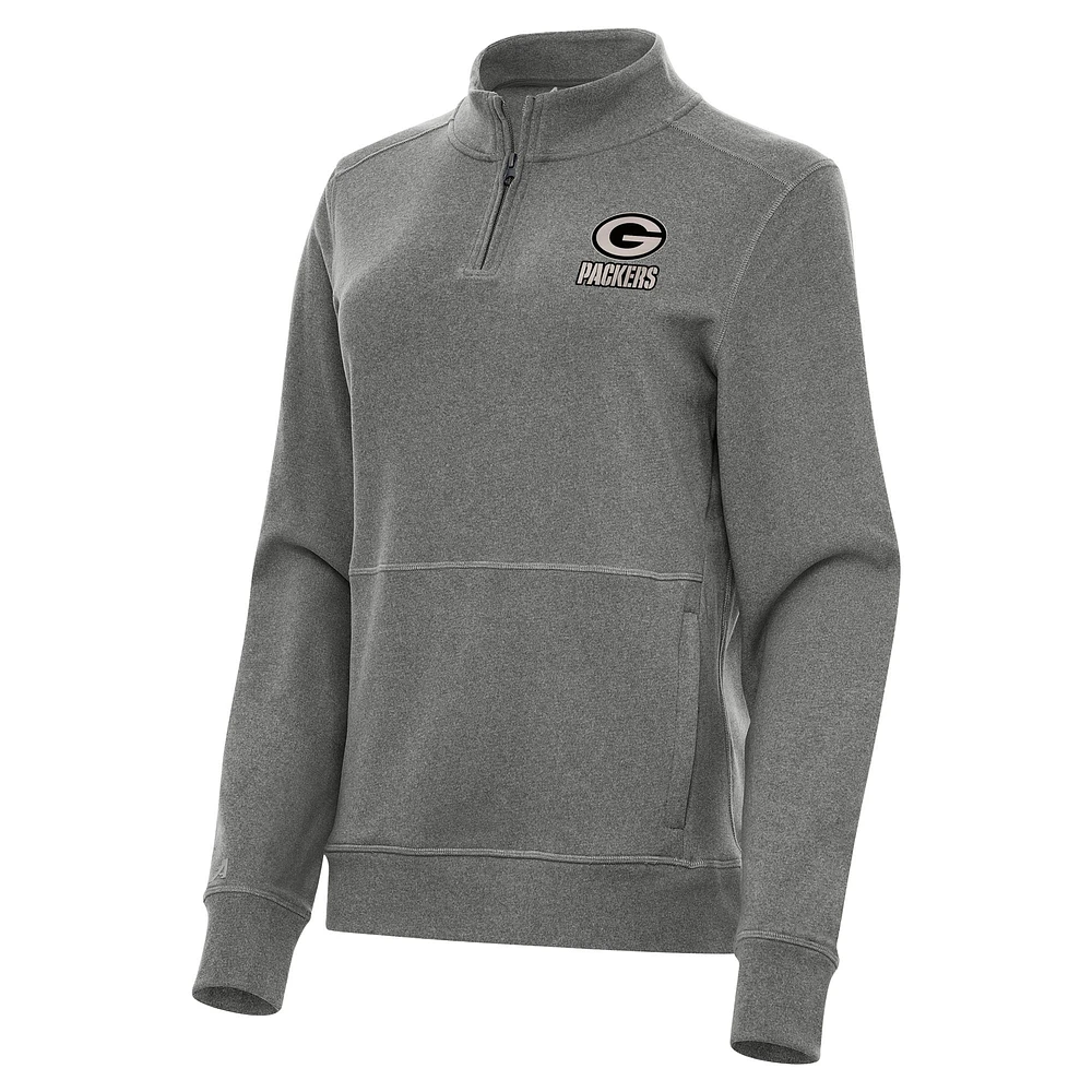 Women's Antigua Heather Black Green Bay Packers Crush Quarter-Zip Top