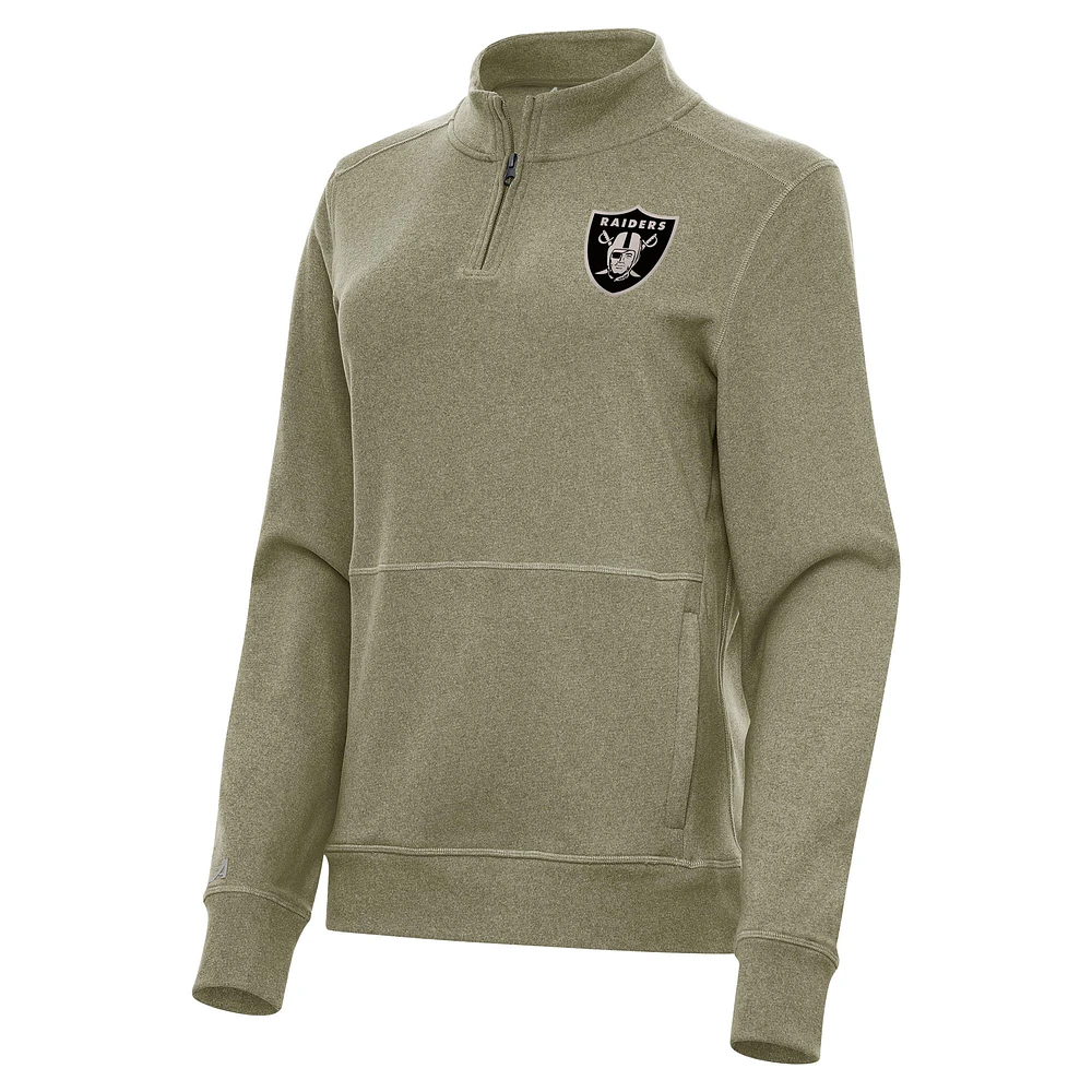 Women's Antigua Olive Las Vegas Raiders Crush Quarter-Zip Top