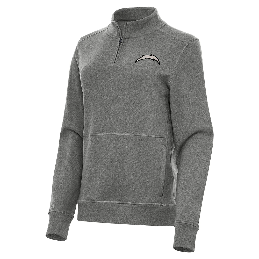 Women's Antigua Heather Black Los Angeles Chargers Crush Quarter-Zip Top
