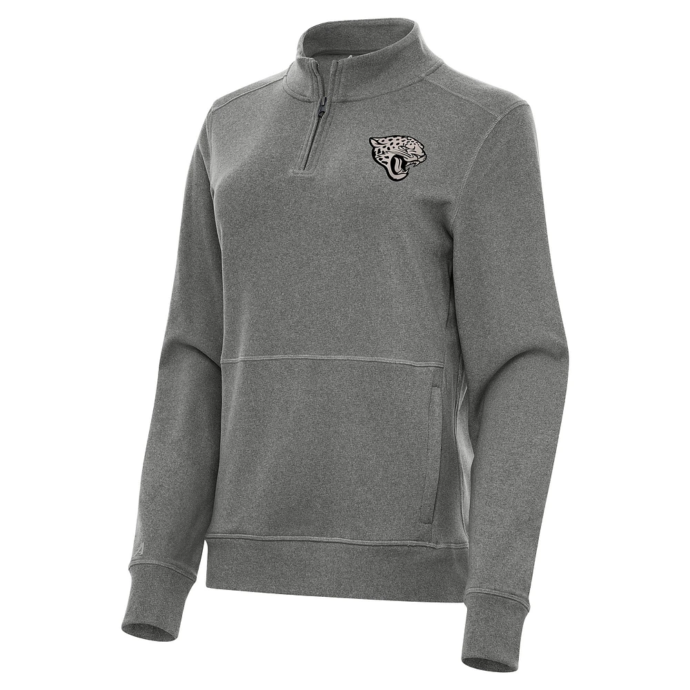 Women's Antigua Heather Black Jacksonville Jaguars Crush Quarter-Zip Top