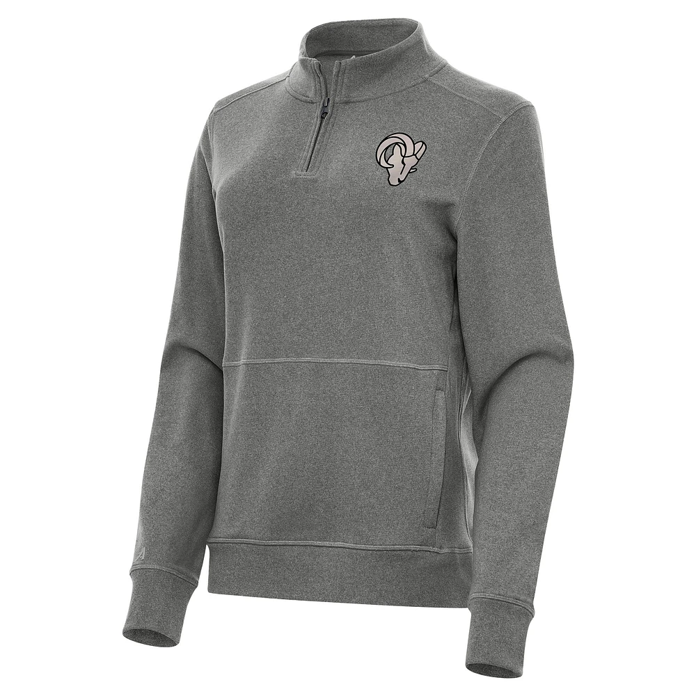 Women's Antigua Heather Black Los Angeles Rams Crush Quarter-Zip Top