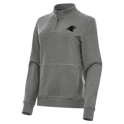 Women's Antigua Heather Black Carolina Panthers Crush Quarter-Zip Top