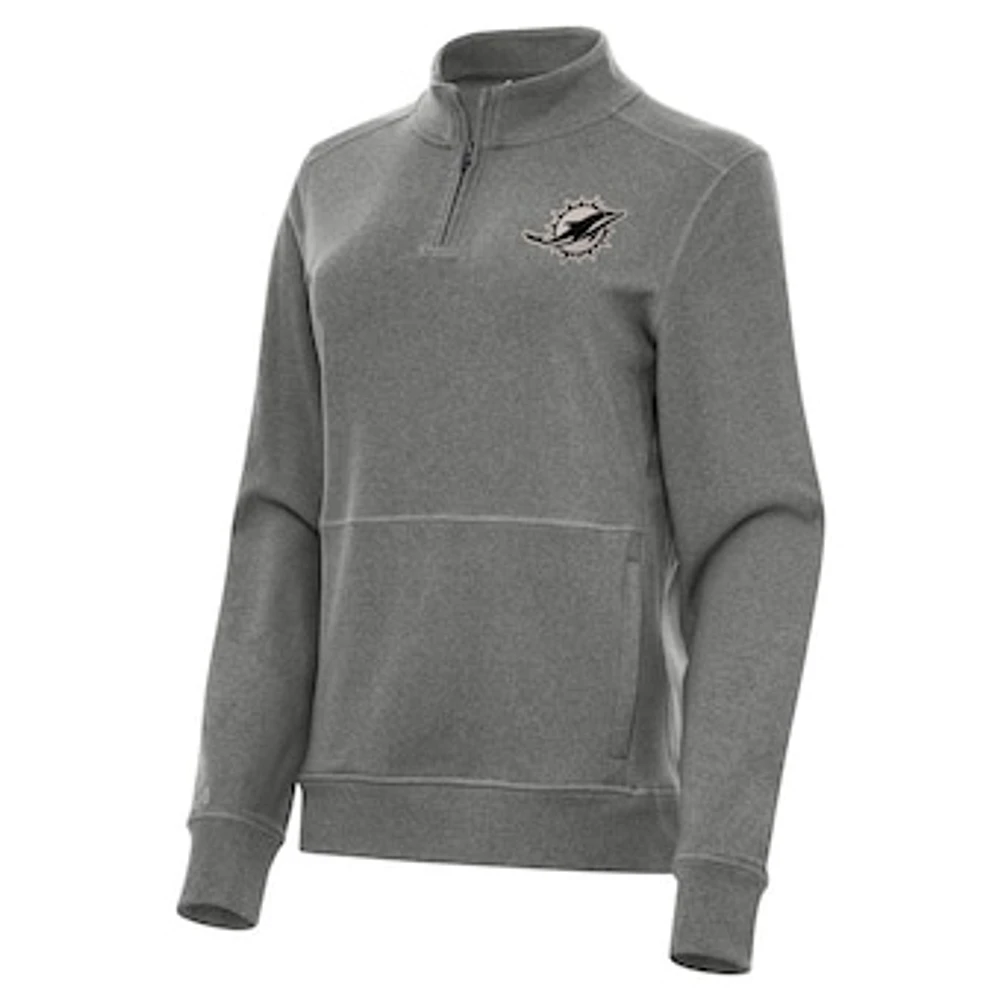 Women's Antigua Heather Black Miami Dolphins Crush Quarter-Zip Top