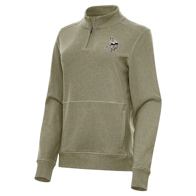 Women's Antigua Olive Minnesota Vikings Crush Quarter-Zip Top