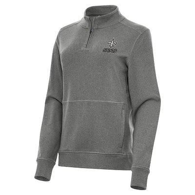 Women's Antigua Heather Black New Orleans Saints Crush Quarter-Zip Top