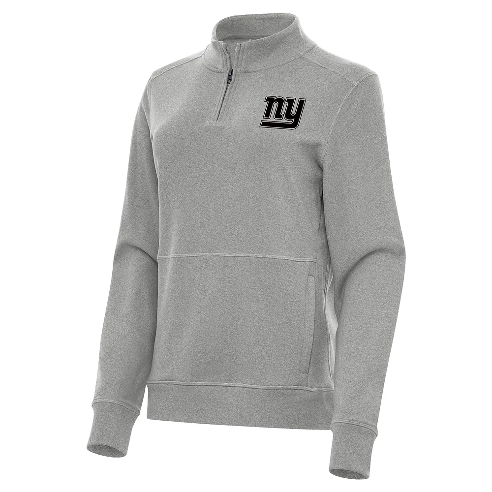 Women's Antigua Heather Gray New York Giants Crush Quarter-Zip Top