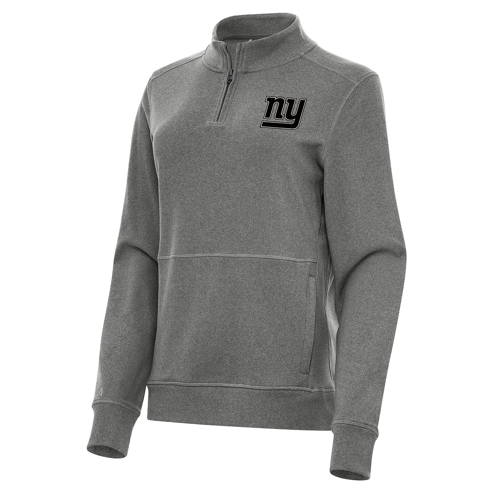 Women's Antigua Heather Black New York Giants Crush Quarter-Zip Top