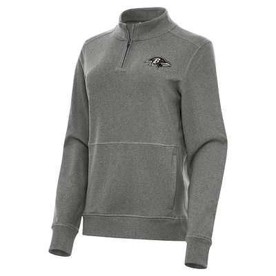 Women's Antigua Heather Black Baltimore Ravens Crush Quarter-Zip Top