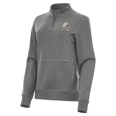 Women's Antigua Heather Black Cleveland Browns Crush Quarter-Zip Top