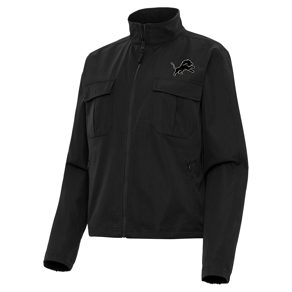 Women's Antigua Detroit Lions Brushed Carbon Even Par Full-Zip Jacket