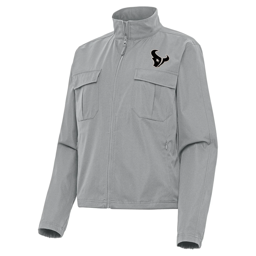 Women's Antigua Gray Houston Texans Brushed Carbon Even Par Full-Zip Jacket