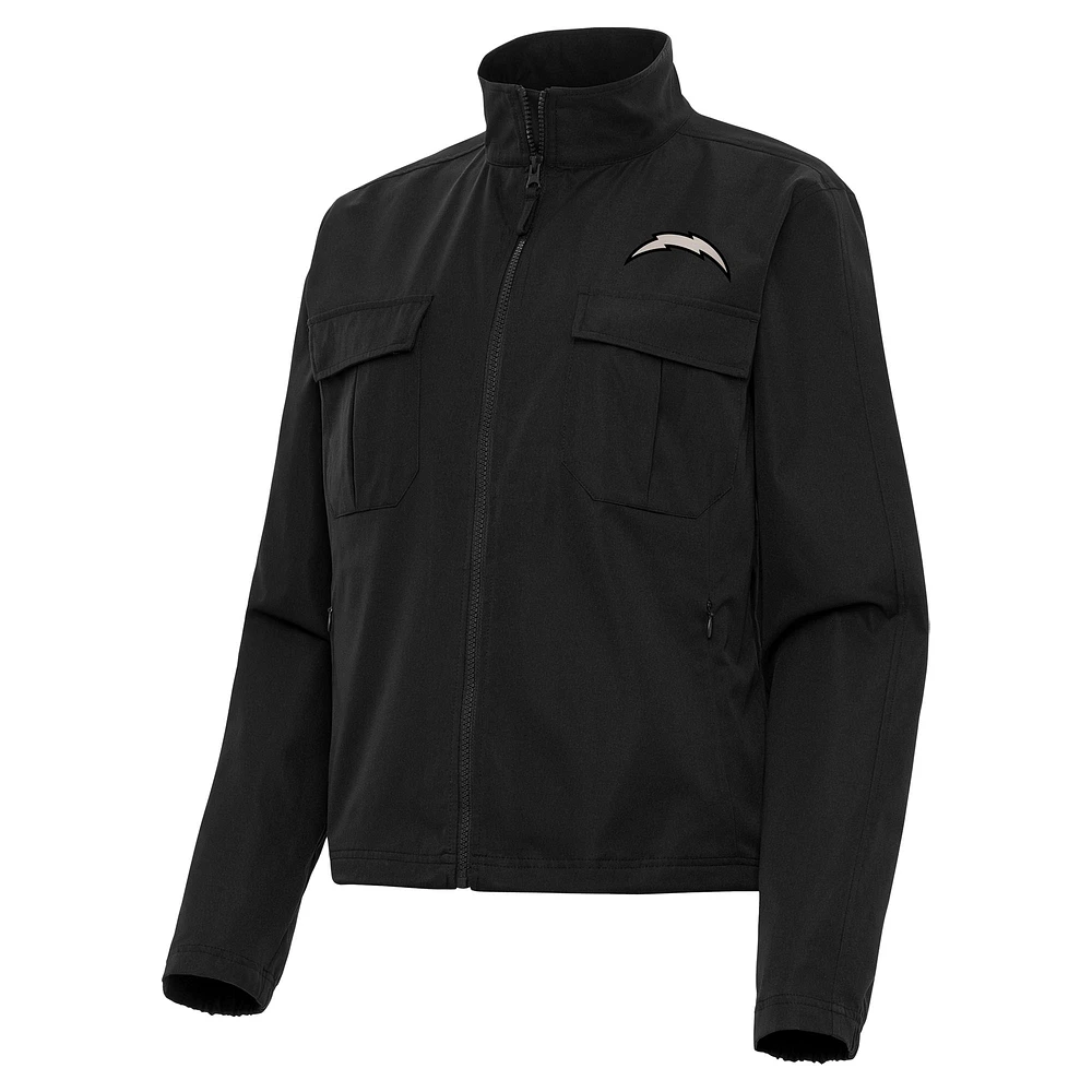 Women's Antigua Los Angeles Chargers Brushed Carbon Even Par Full-Zip Jacket