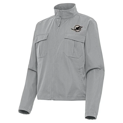Women's Antigua Gray Miami Dolphins Brushed Carbon Even Par Full-Zip Jacket